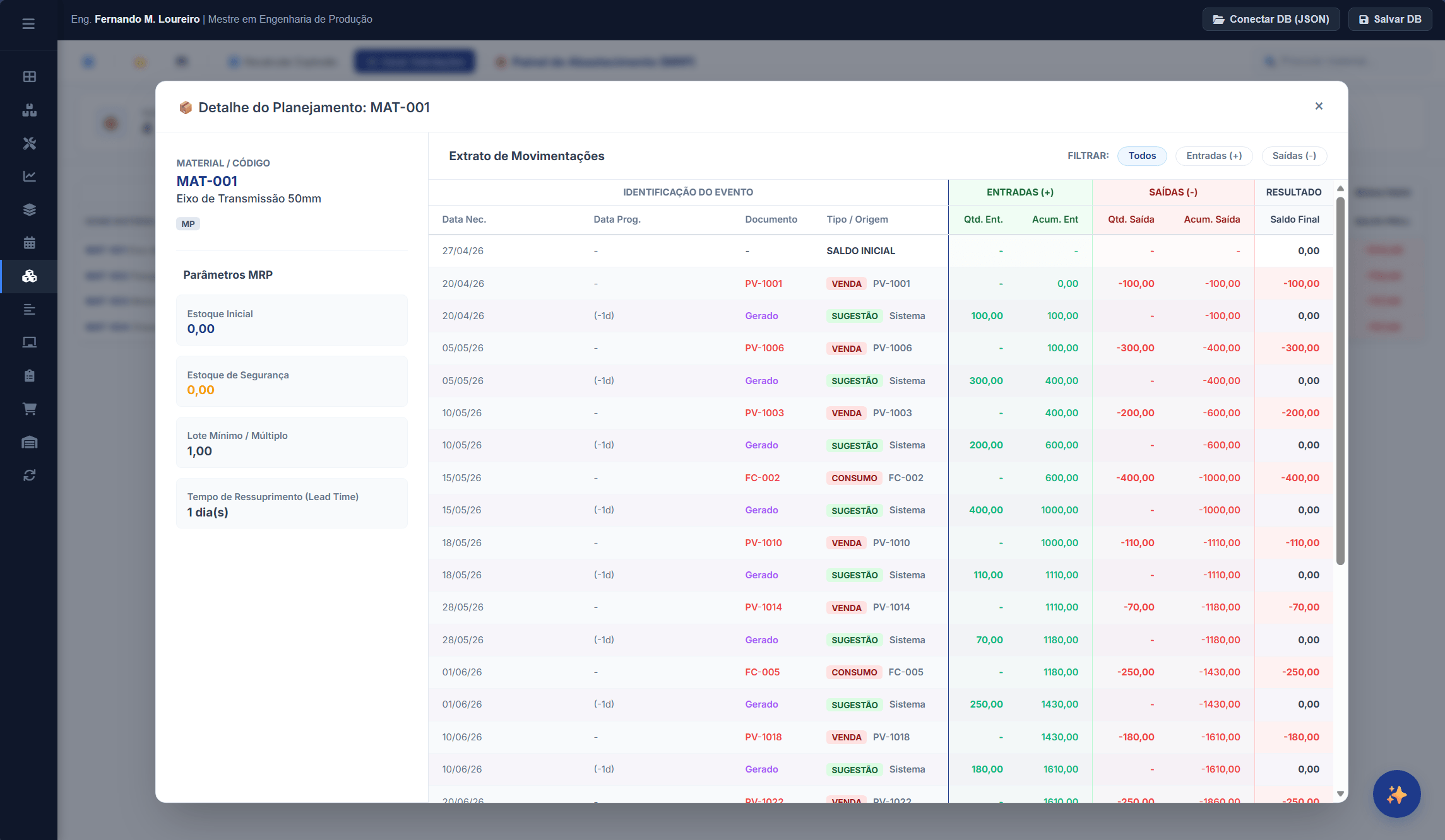 Planejamento de materiais alinhado ao plano de produção no Seed APS